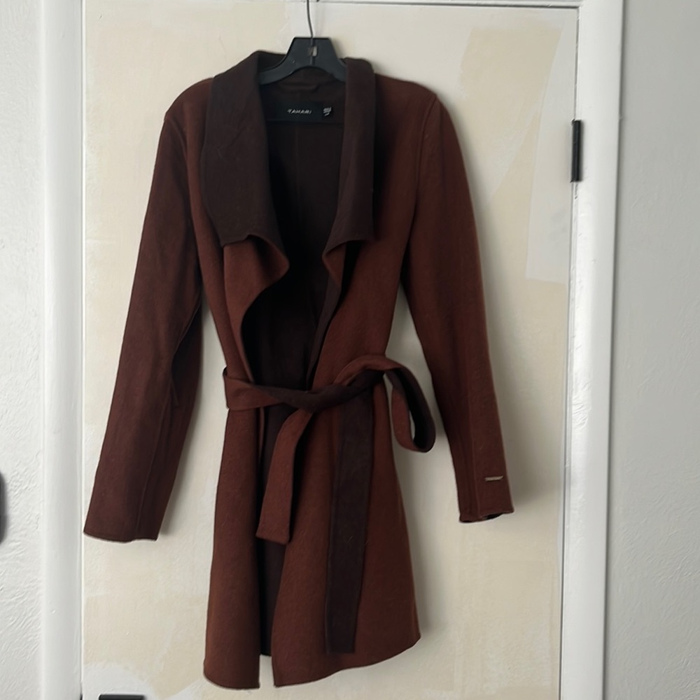 Tahari colorblock wool robe coat